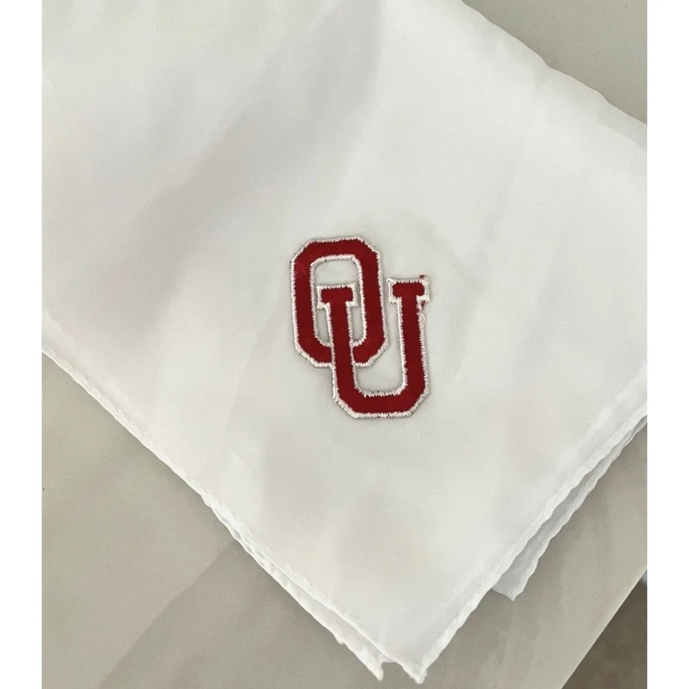 Vintage 1970s OU Handkerchief Scarf Mens White Sheer Oklahoma Sooners 27